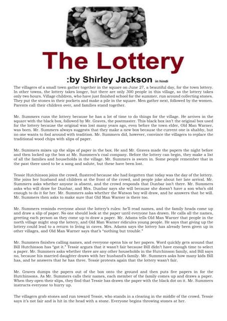 The Lottery Introduction .